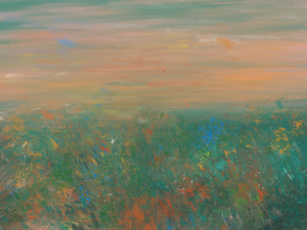 Green Field Orange Sky by Cesare Bellassai Art — canvas wall art