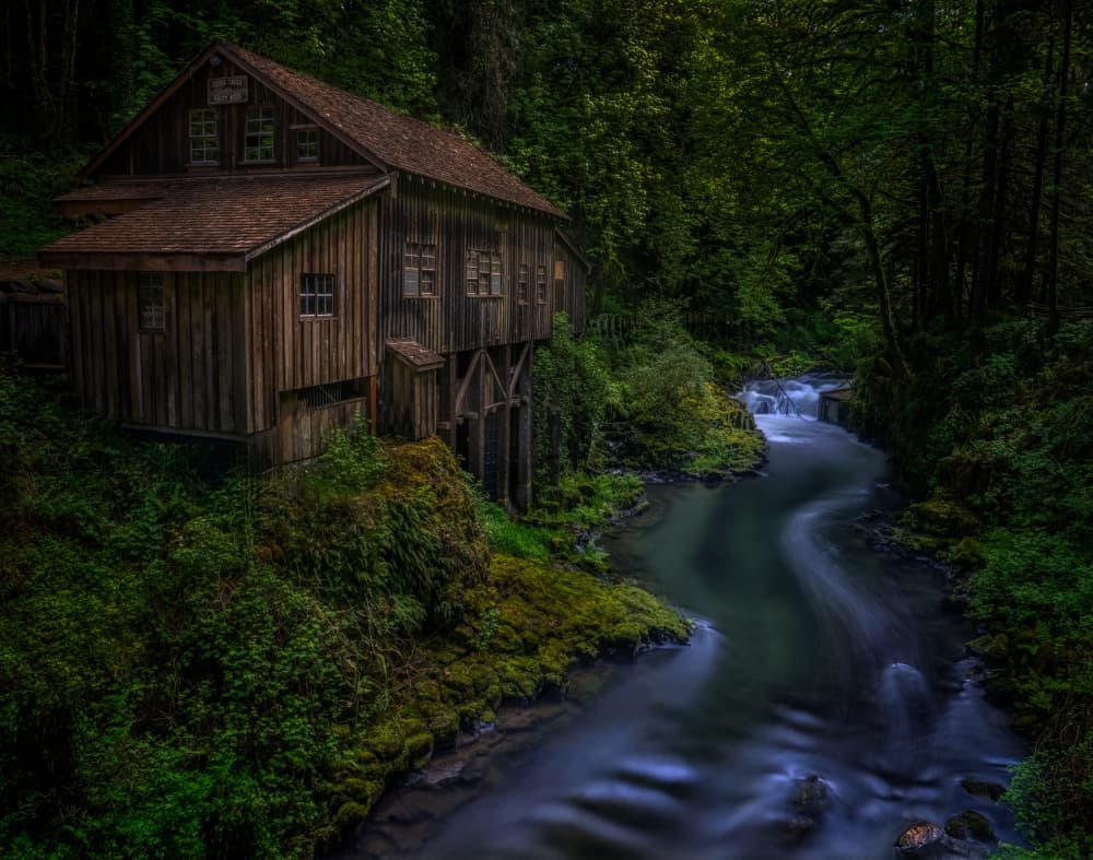 Old Mill Forest River by Yuan Su — canvas wall art