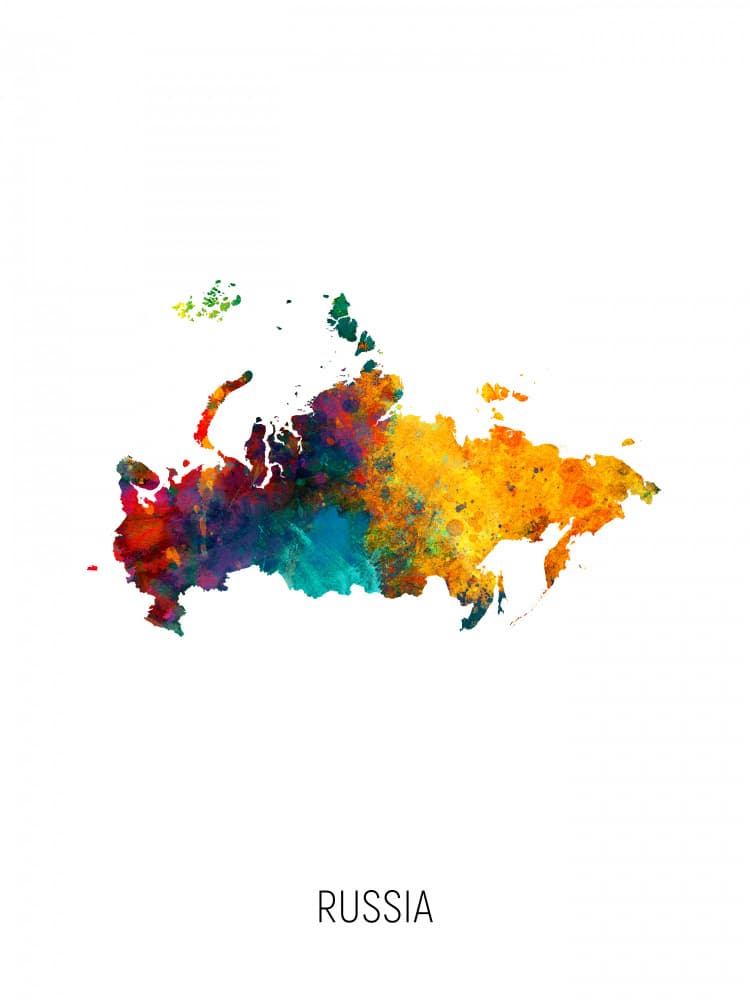 Colorful Russia Map by Michael Tompsett — canvas wall art