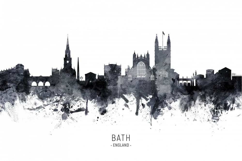 Monochrome Bath Cityscape by Michael Tompsett — canvas wall art