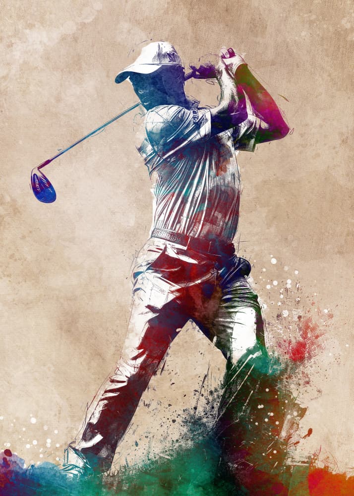 Vibrant Golfer Action by Justyna Jaszke — canvas wall art