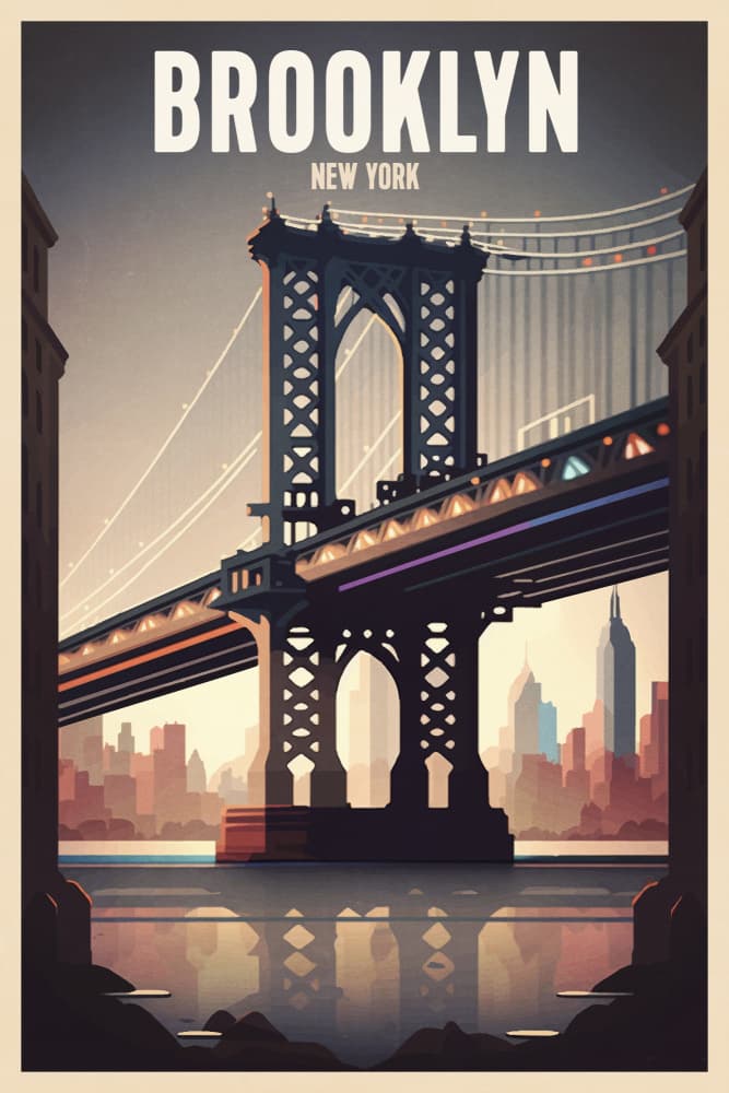 Manhattan Bridge New York Sunset by thomas chedeville — canvas wall art