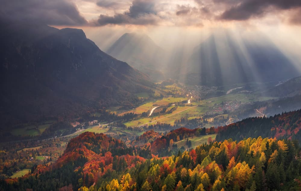 Sunlit Autumn Valley by Ales Krivec — canvas wall art
