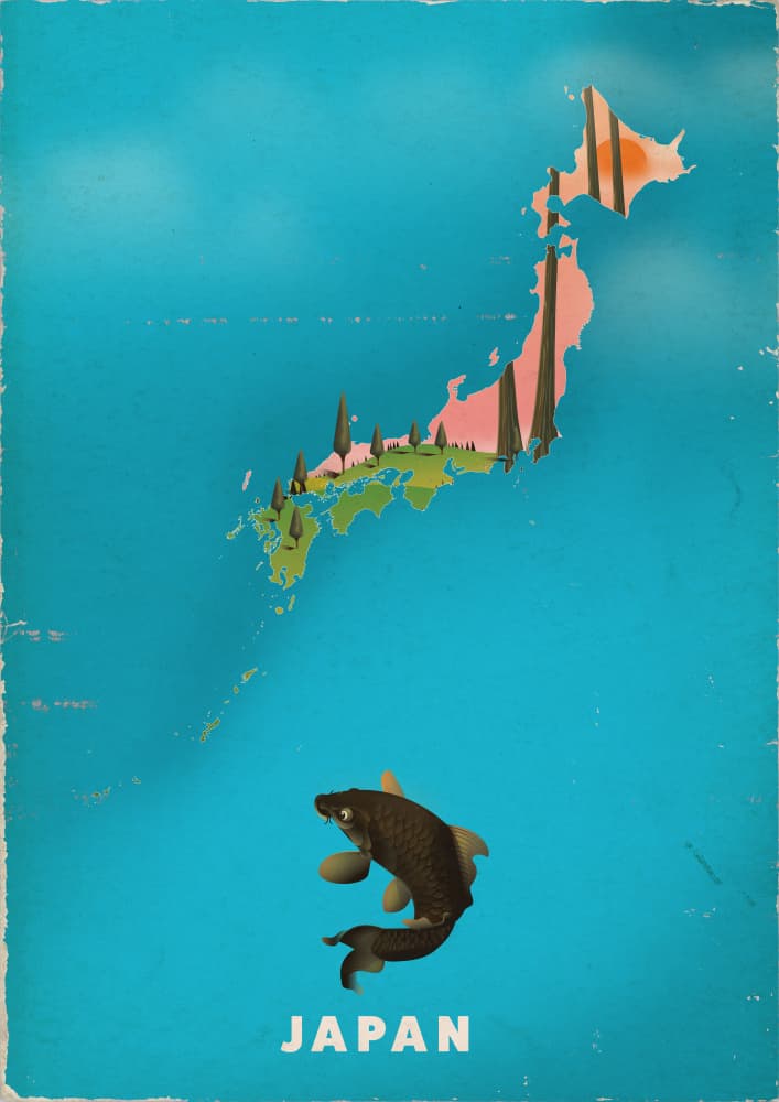 Japan Koi Map by Nicholas — canvas wall art