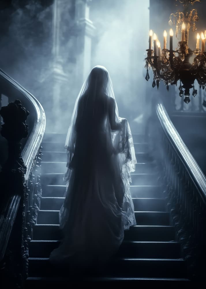 Mysterious Bride on Stairs by Justyna Jaszke — canvas wall art
