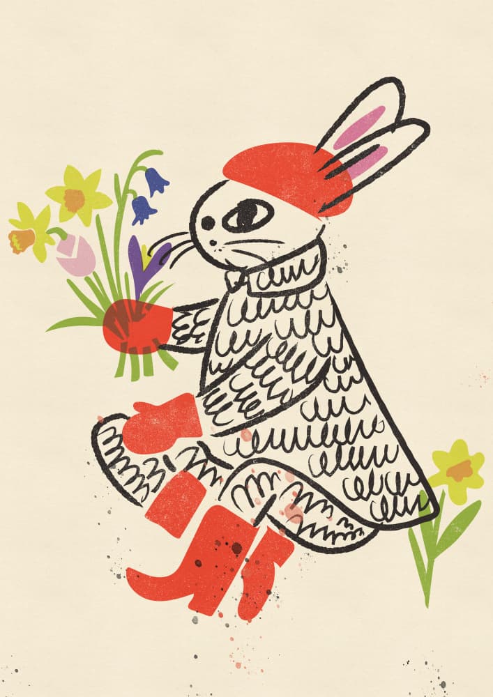 Spring Bunny with Flowers by Nicholas — canvas wall art