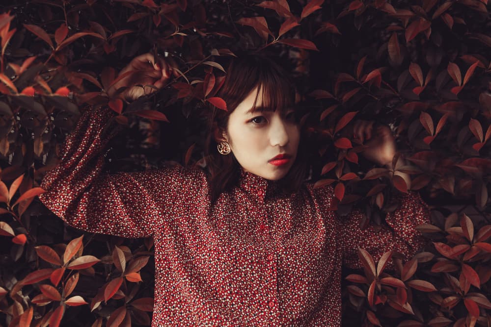 Autumn Woman In Red Leaves by Kazuya Hashizume — canvas wall art