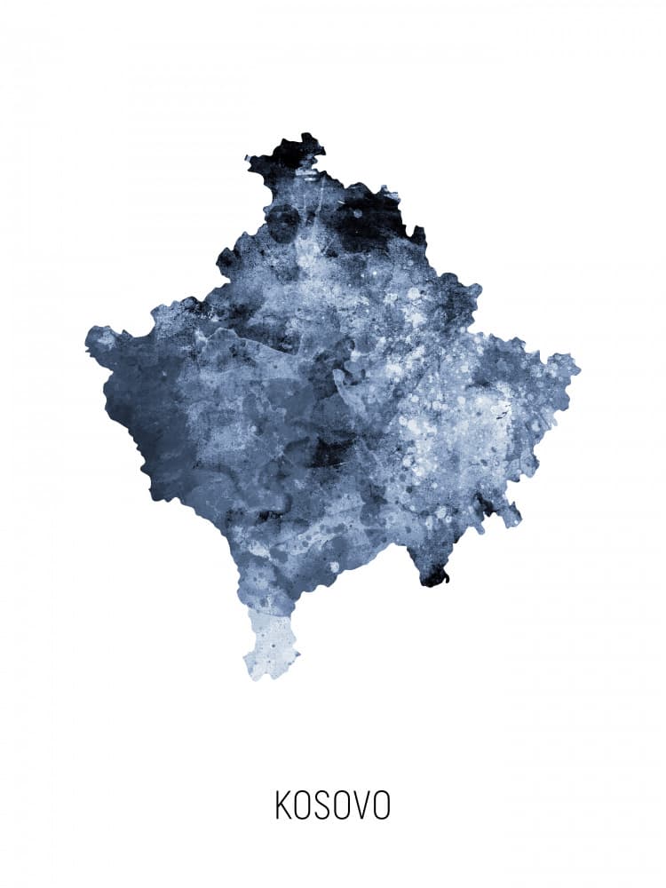 Kosovo Watercolor Map by Michael Tompsett — canvas wall art