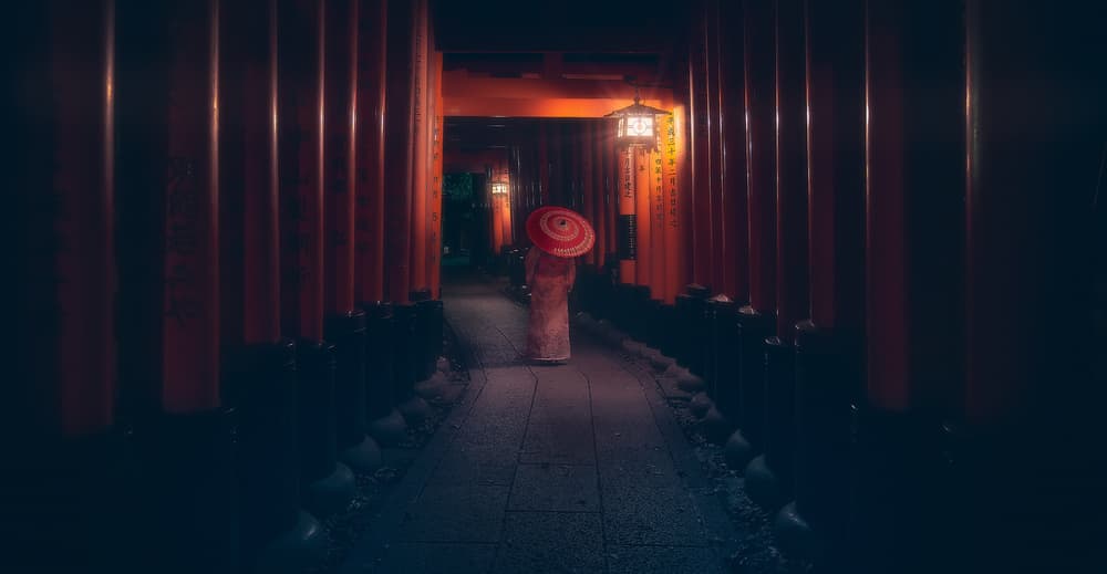 Mysterious Red Torii Path by Javier de la Torre — canvas wall art
