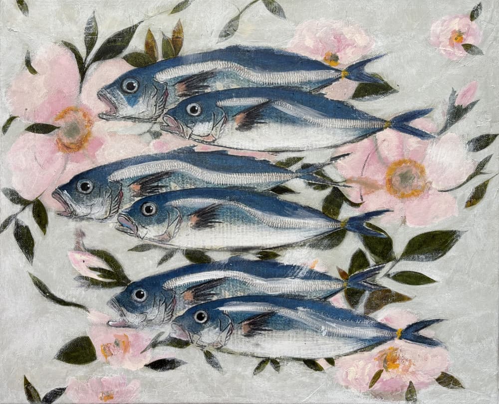 Blue Fish Pink Flowers