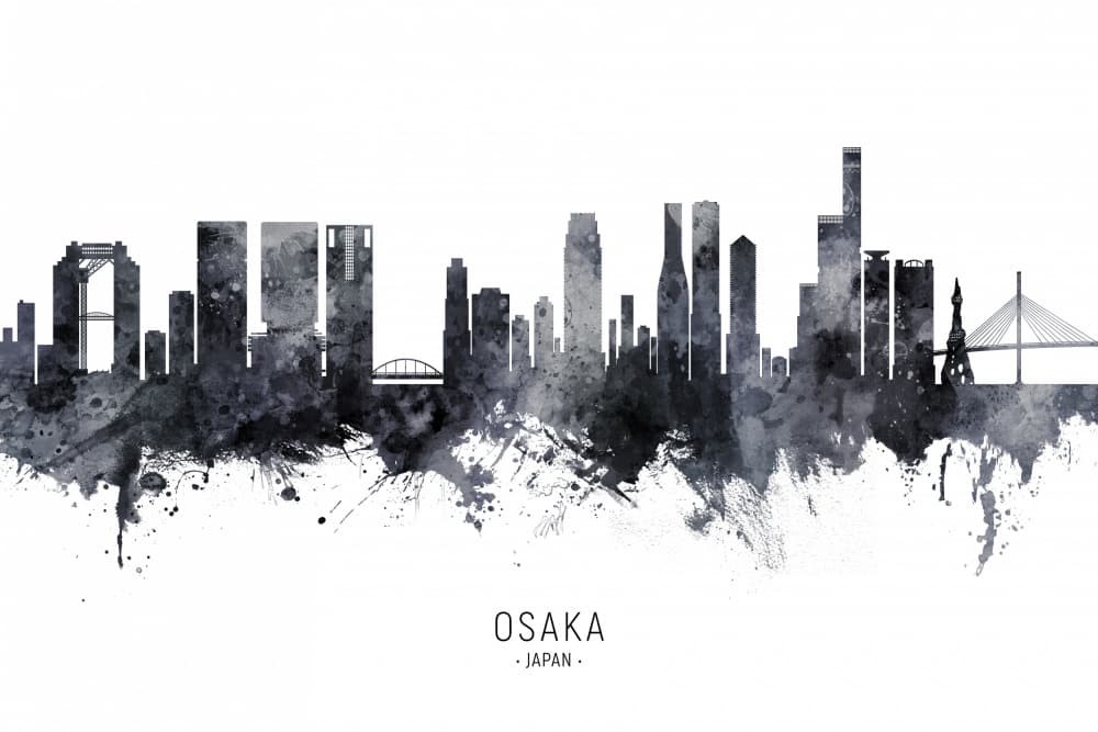 Osaka Watercolor Skyline by Michael Tompsett — canvas wall art