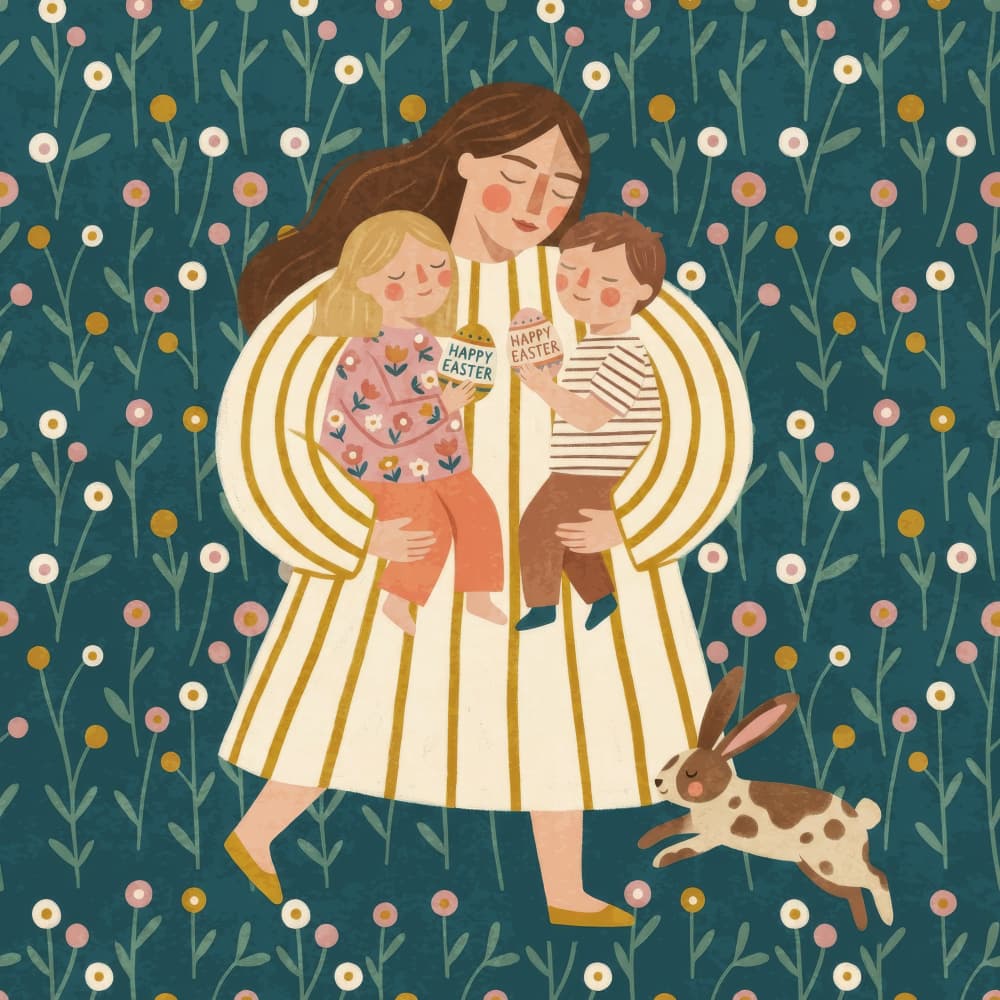Happy Easter Family by Emel Tunaboylu — canvas wall art
