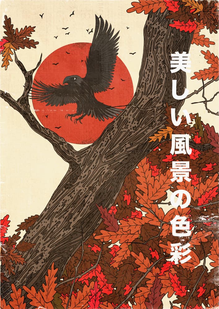 Autumn Raven Red Sun by Nicholas — canvas wall art
