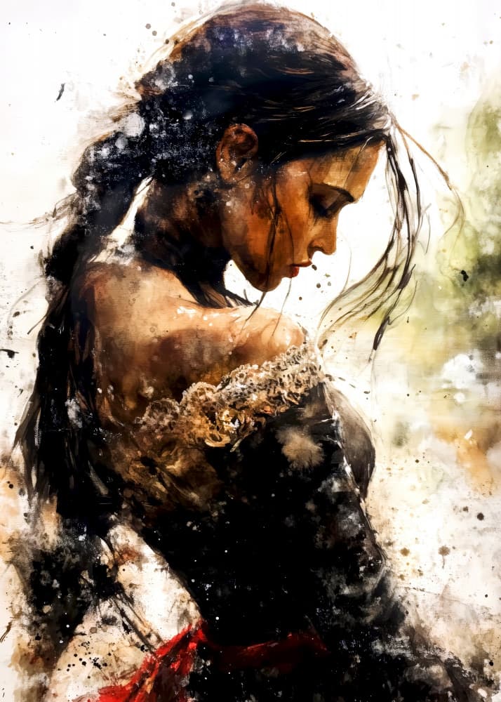 Pensive Woman Portrait by Justyna Jaszke — canvas wall art