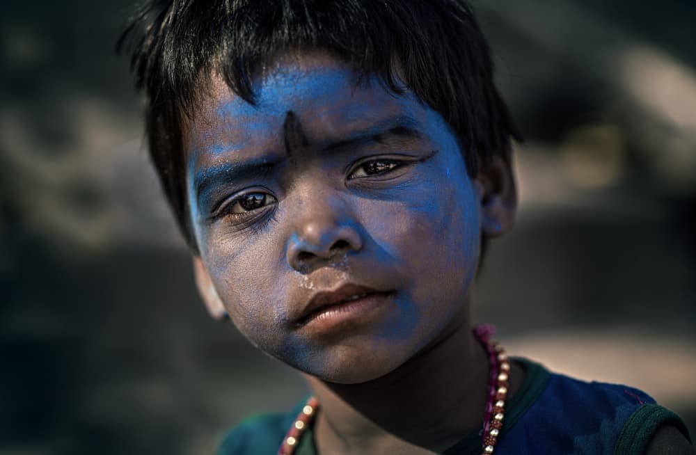 Pensive Boy with Blue Face by Waldemar Szmidt — canvas wall art