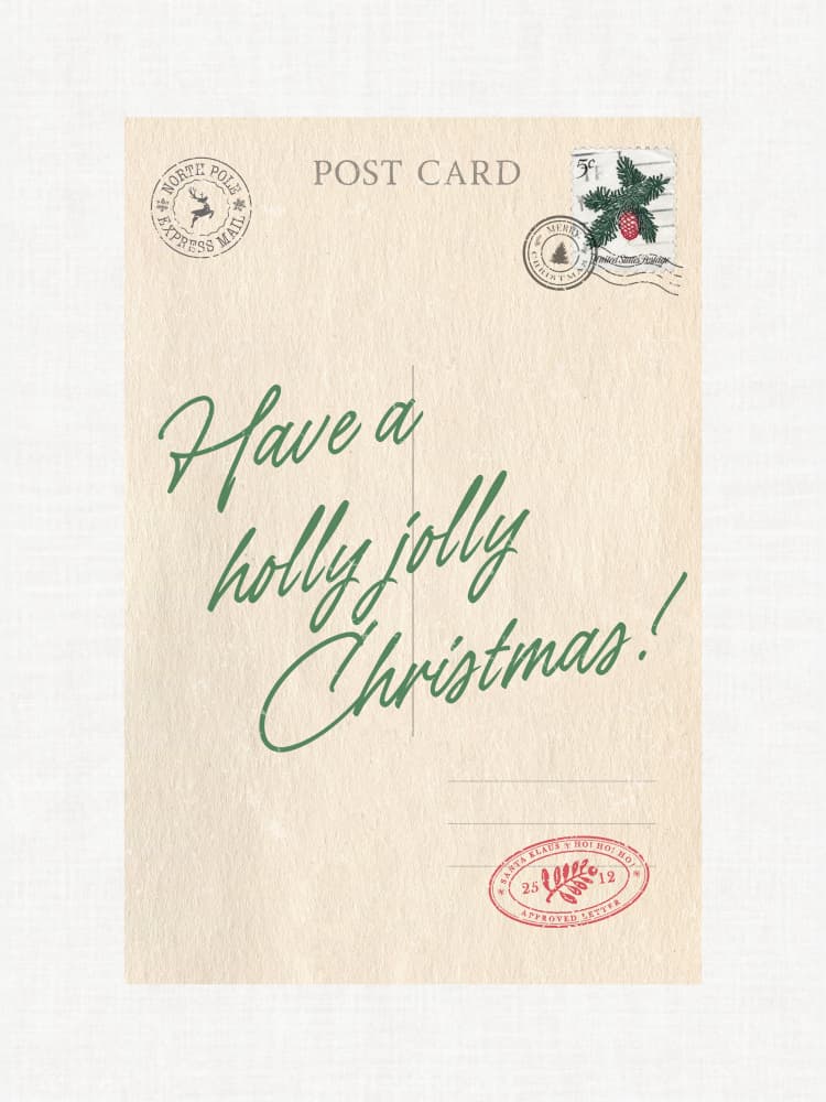 Holly Jolly Christmas Postcard by Jolly and Dash — canvas wall art