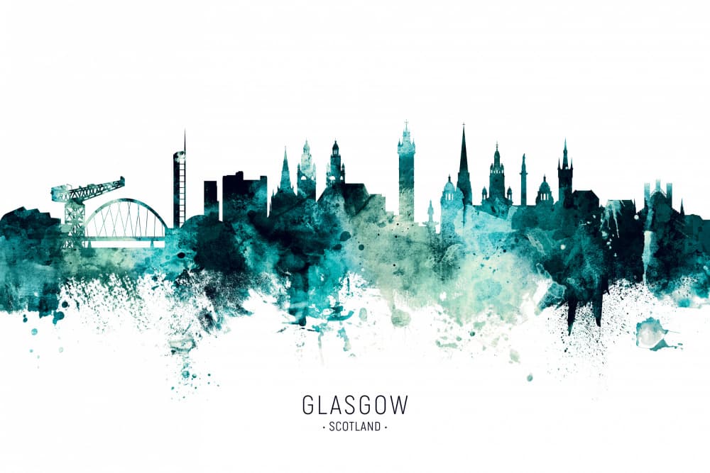 Glasgow Watercolor Skyline by Michael Tompsett — canvas wall art