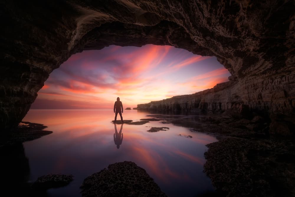 Sunset Cave Solitude by Christos Zoumides — canvas wall art