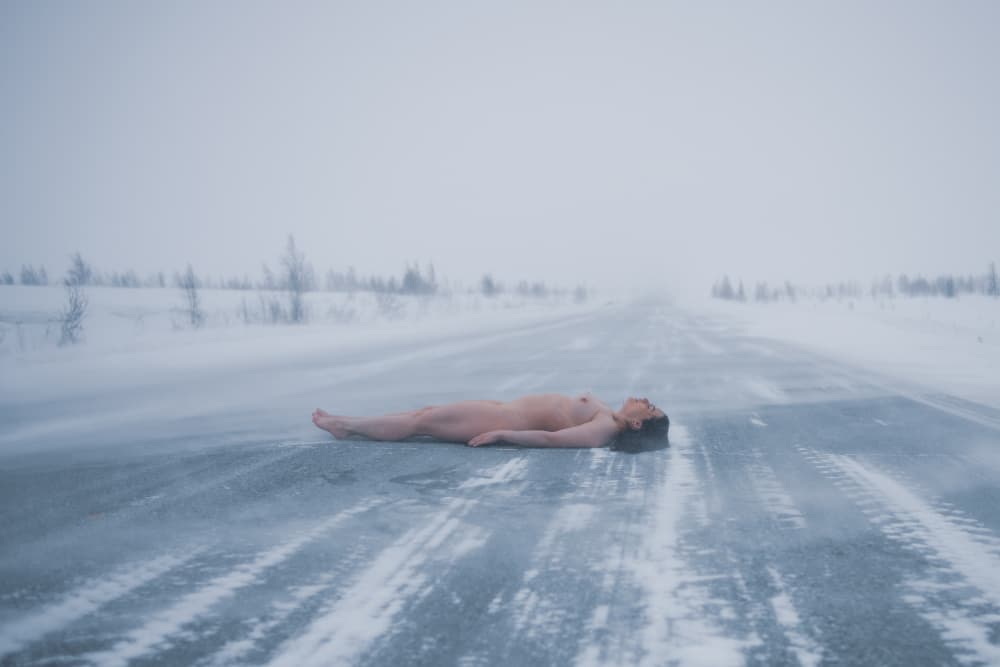 Naked on Frozen Road by Andrey Snegirev — canvas wall art