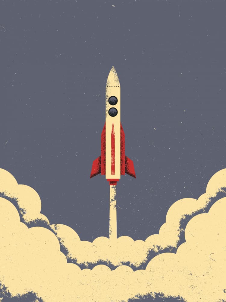 Retro Rocket Launch by The Creating Mind — canvas wall art