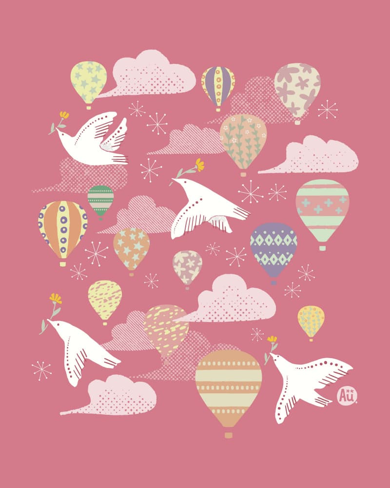 Whimsical Doves and Balloons by Aia Ueno — canvas wall art