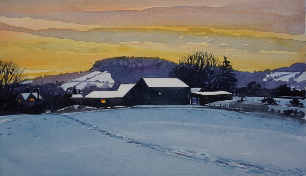 Winter Farm Sunset by Luisa Millicent — canvas wall art