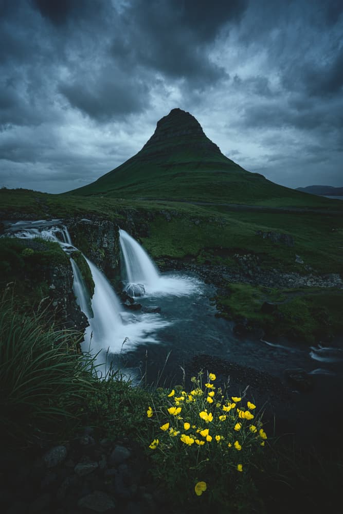 Stormy Kirkjufell Waterfalls by Lydia Jacobs — canvas wall art