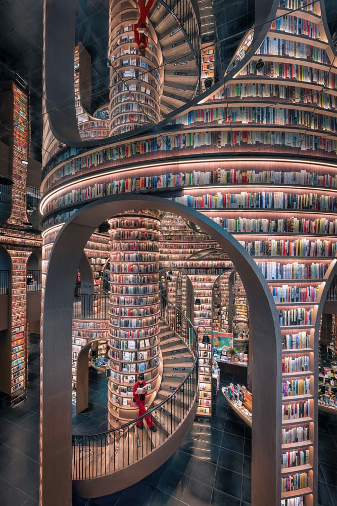 Grand Spiral Bookstore by Mei Xu — canvas wall art