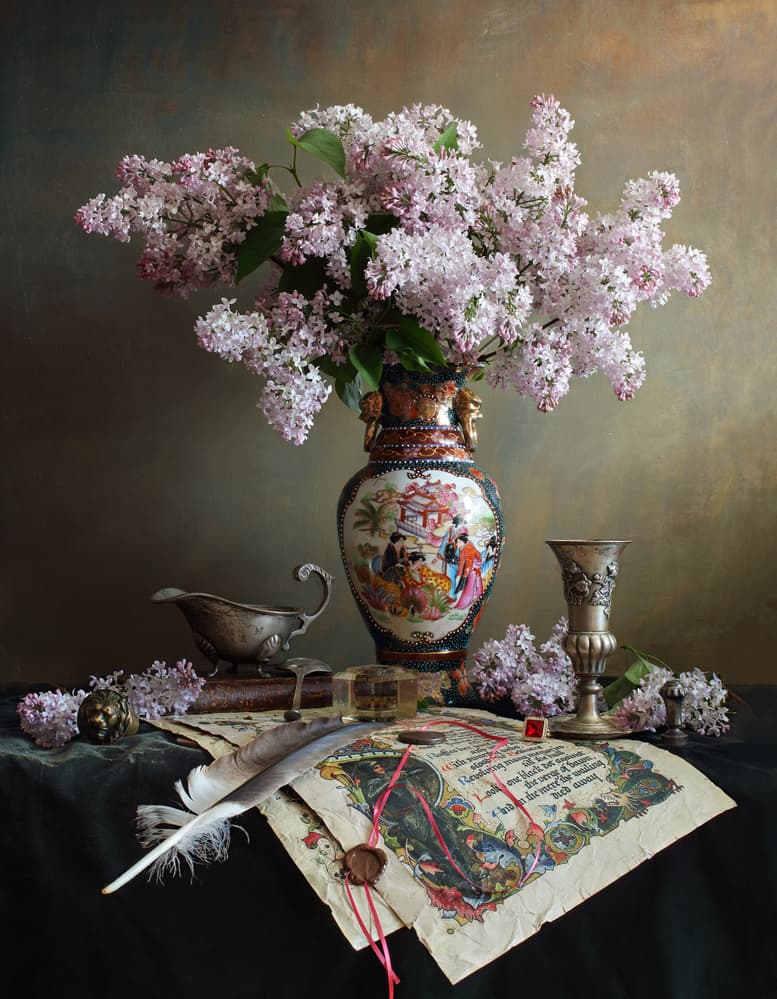 Vintage Lilac Still Life by Andrey Morozov — canvas wall art
