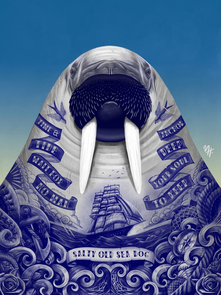 Salty Old Walrus Tattoo by Mark Harrison — canvas wall art
