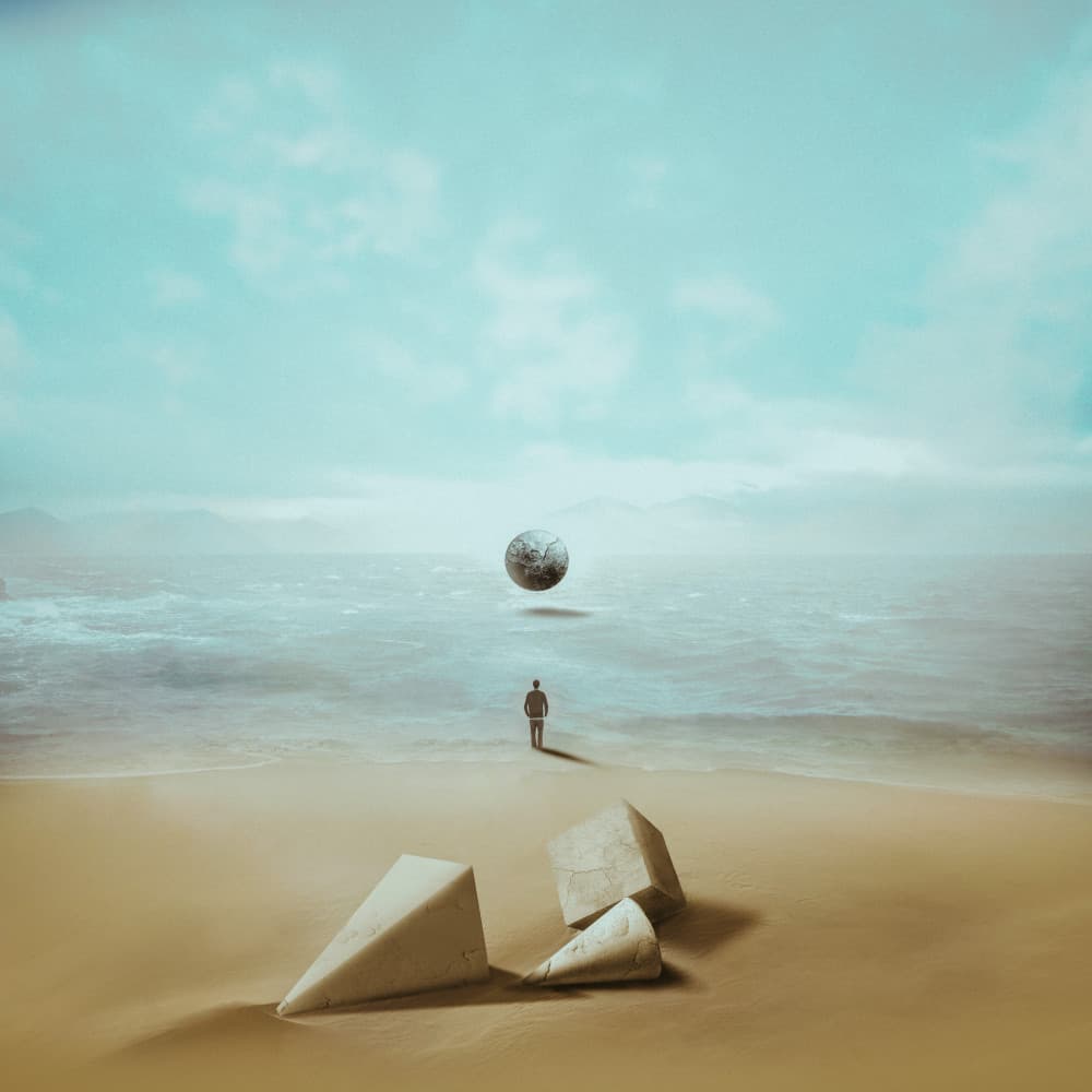 Man And Floating Planet by Hadi Malijani (Malenjani) — canvas wall art