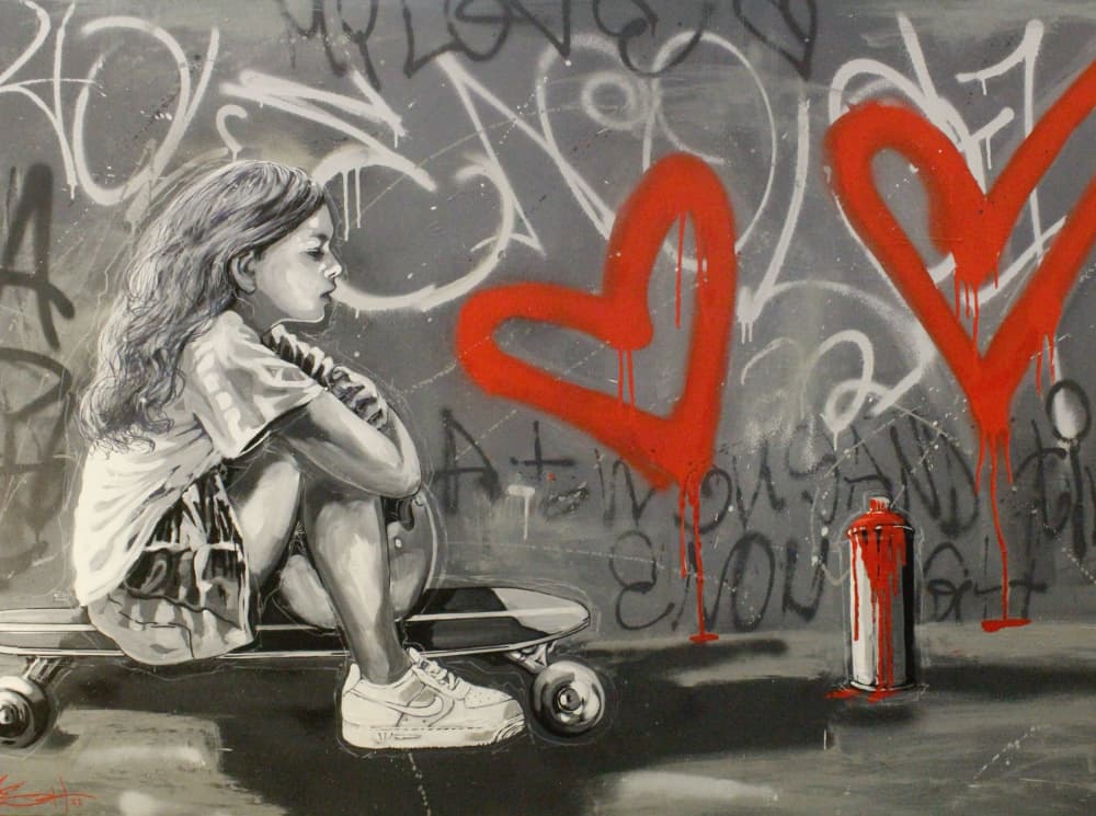 Skate Girl Red Hearts by Suzan Habib — canvas wall art