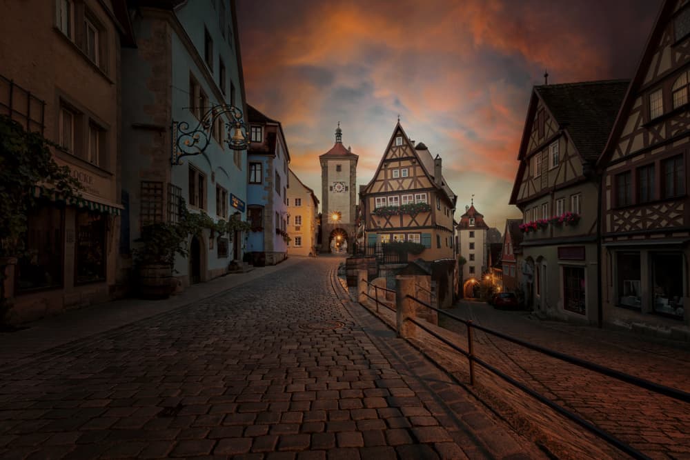Old Town Evening Glow by David Guo — canvas wall art