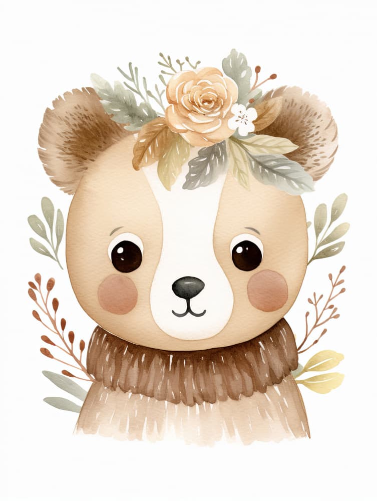Cute Floral Bear by Bilge Paksoylu — canvas wall art