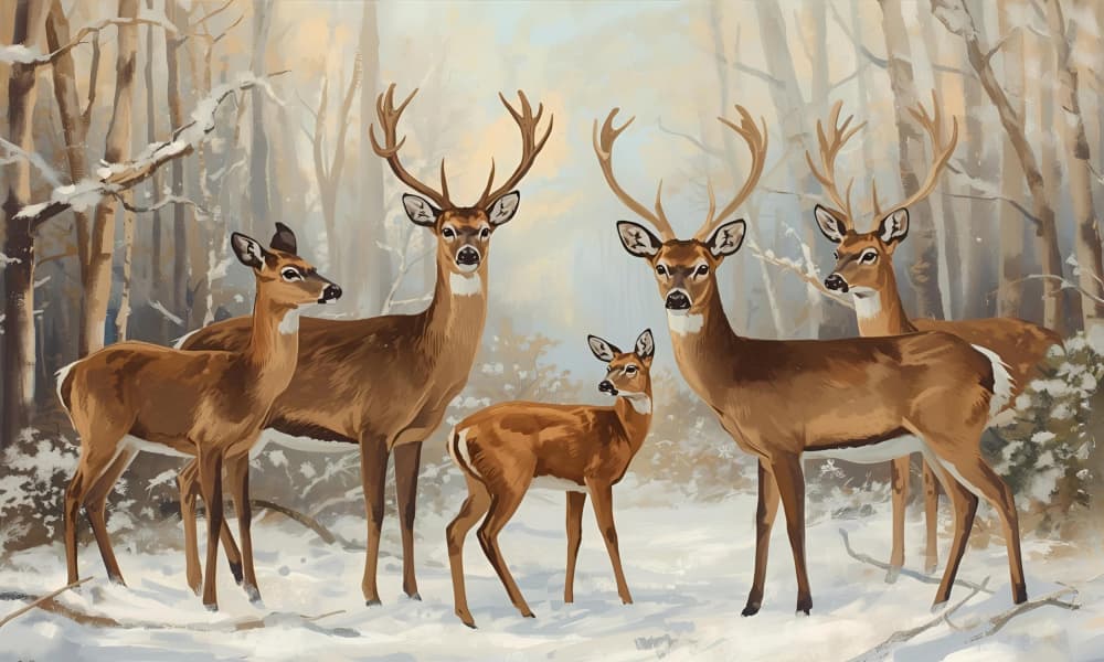 Winter Deer Family by Ohkimiko — canvas wall art