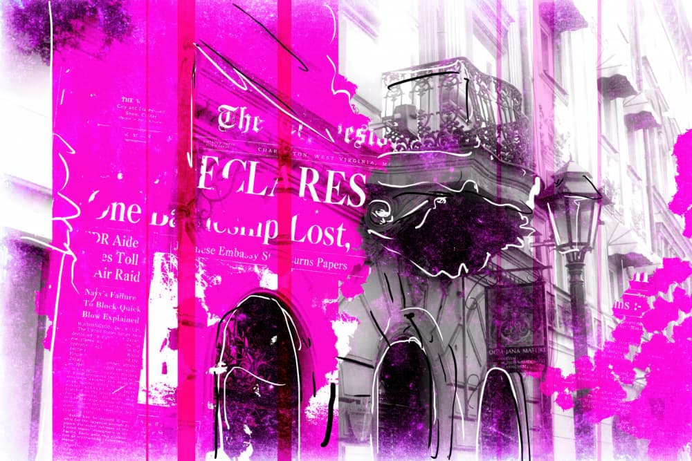 Pink City News by Rafal Kulik — canvas wall art