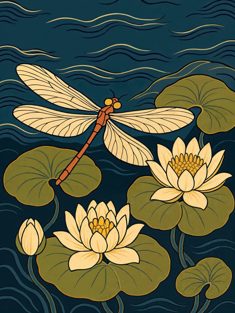 Dragonfly Water Lilies Pond by Natalie Bruns — canvas wall art