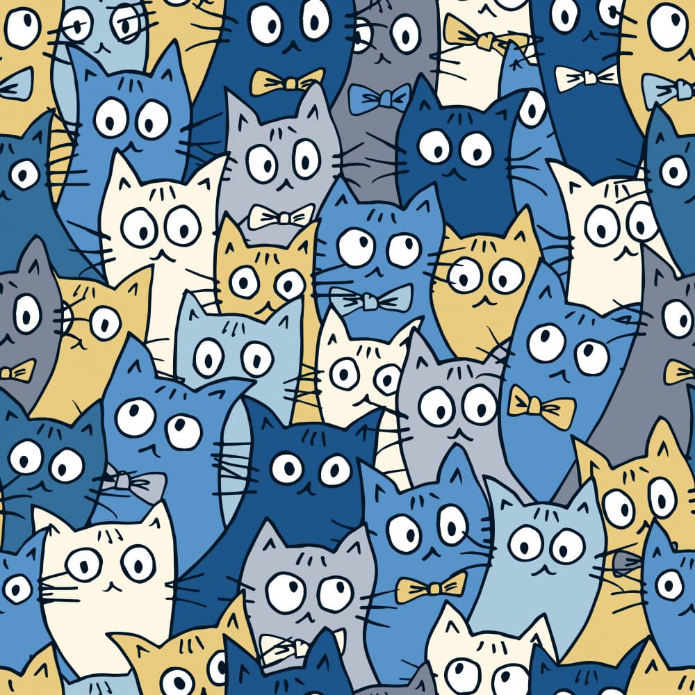 Cute Blue Cats by Olena Kovalova — canvas wall art