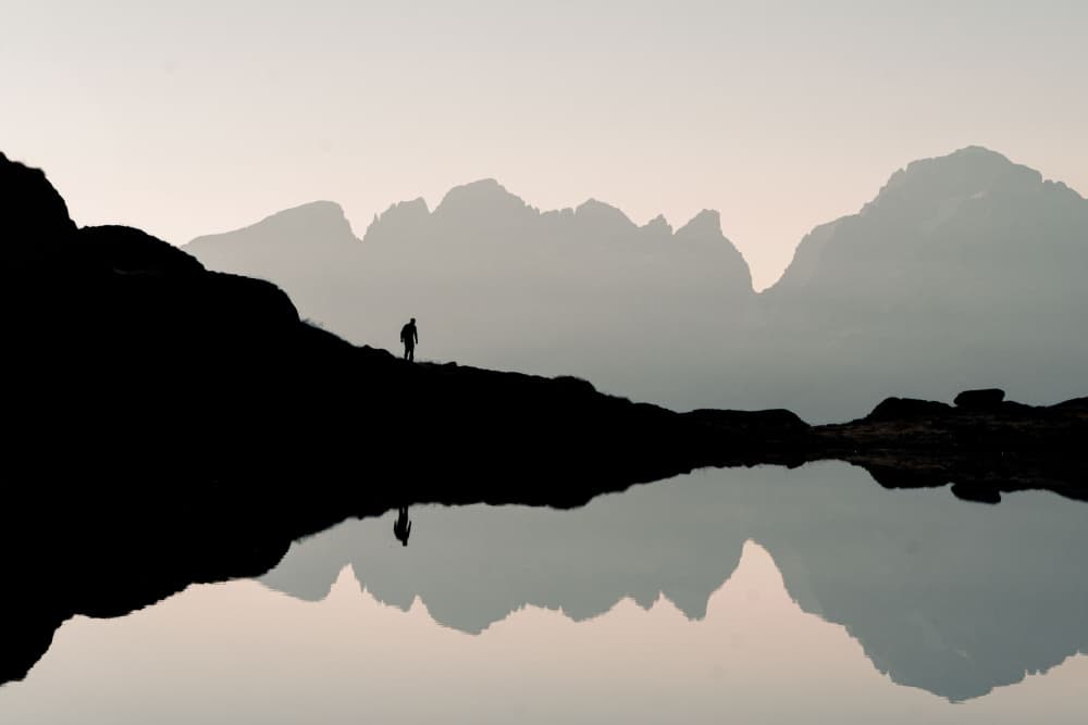 Lone Hiker Reflection by Francesco Zadra — canvas wall art