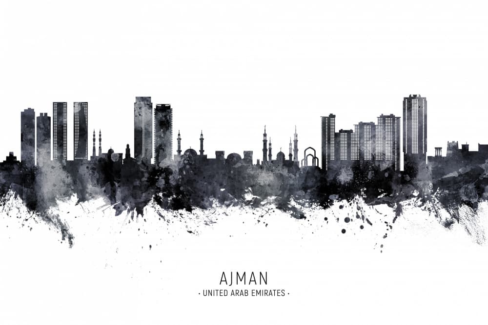 Watercolor Ajman Skyline by Michael Tompsett — canvas wall art