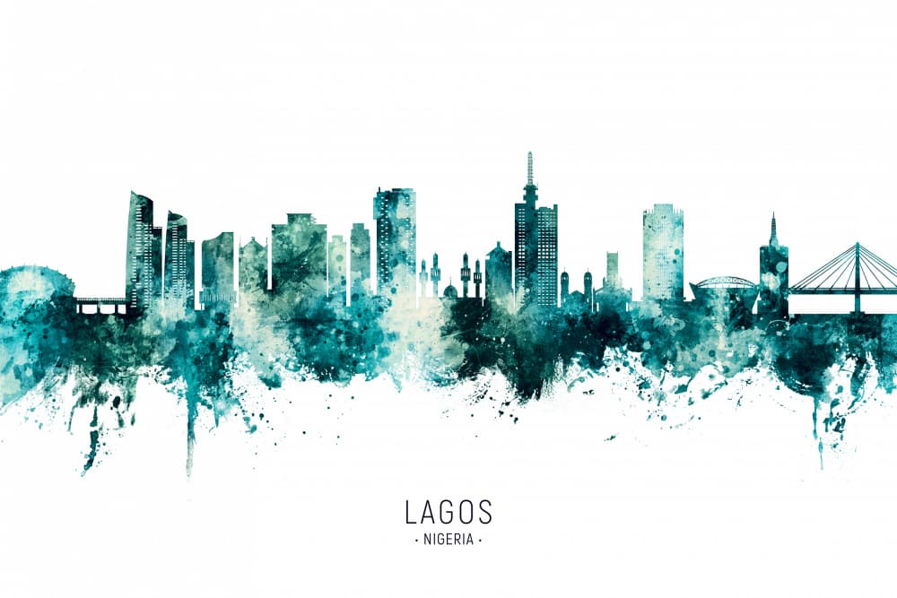 Lagos Teal Skyline by Michael Tompsett — canvas wall art