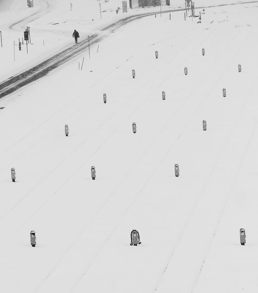 Snowy Road Solitude by Jian Wang — canvas wall art