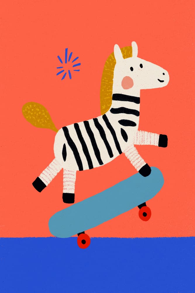 Skating zebra by Treechild — canvas wall art