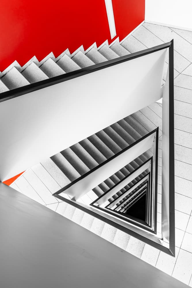 Red Geometric Staircase by Hervé Loire — canvas wall art