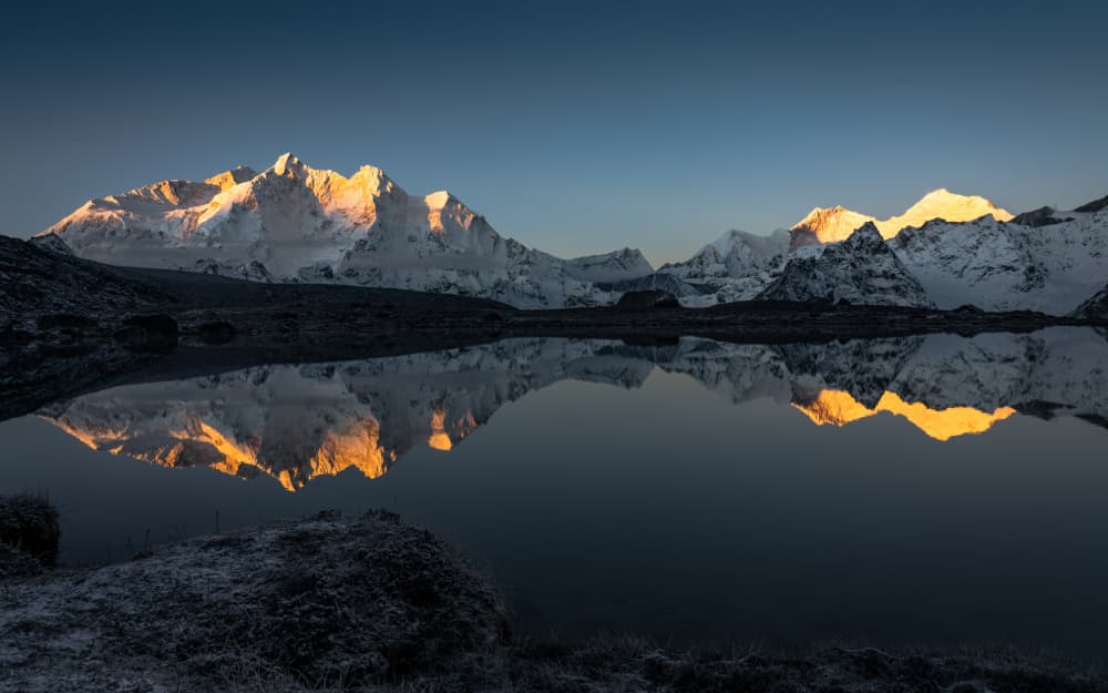 Golden Mountain Lake Reflection by WangPeng — canvas wall art