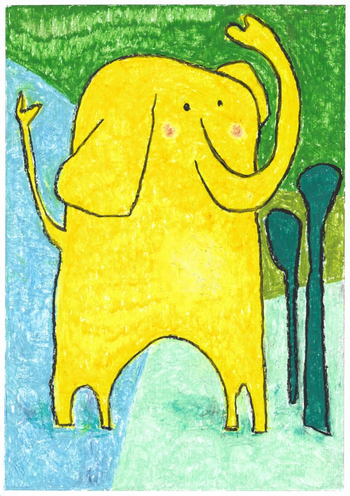 Waving Yellow Elephant by Annick — canvas wall art