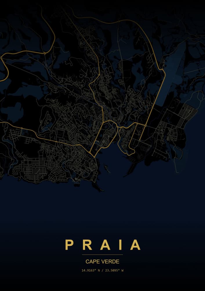 Praia Golden Night Map by HUGO — canvas wall art