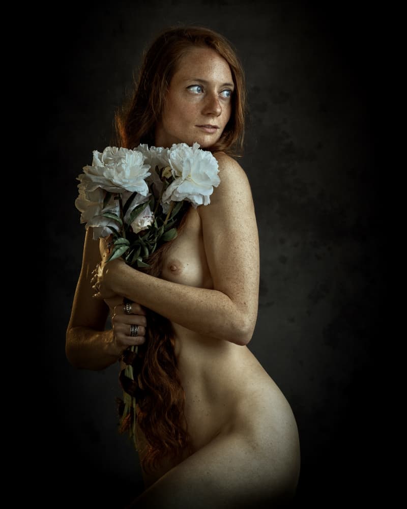 Laura with flowers by Franky De Meyer — canvas wall art