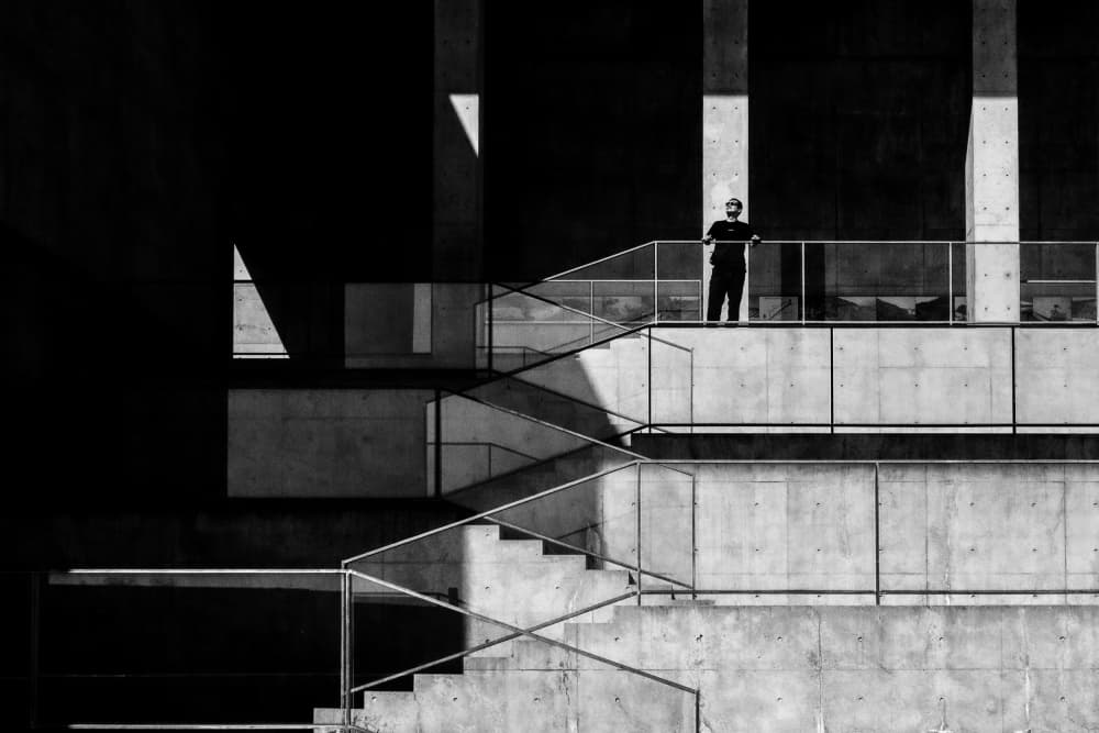 Man on Concrete Stairs by Haruyo Sakamoto — canvas wall art