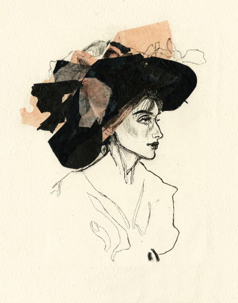 Black Hat Fashion Sketch by Ute Rathmann — canvas wall art